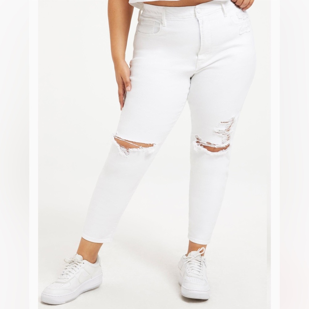 GOOD AMERICAN Good Waist Crop Deep V Yoke Jeans in White - NWOT